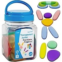 PIEDRAS PLASTICAS TRASLUCIDAS JUNIOR RAINBOW PEBBLES, SET DE 36