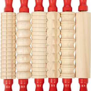 RODILLOS DE MADERA TEXTURIZADOS PARA PLASTICINA, SET DE 6