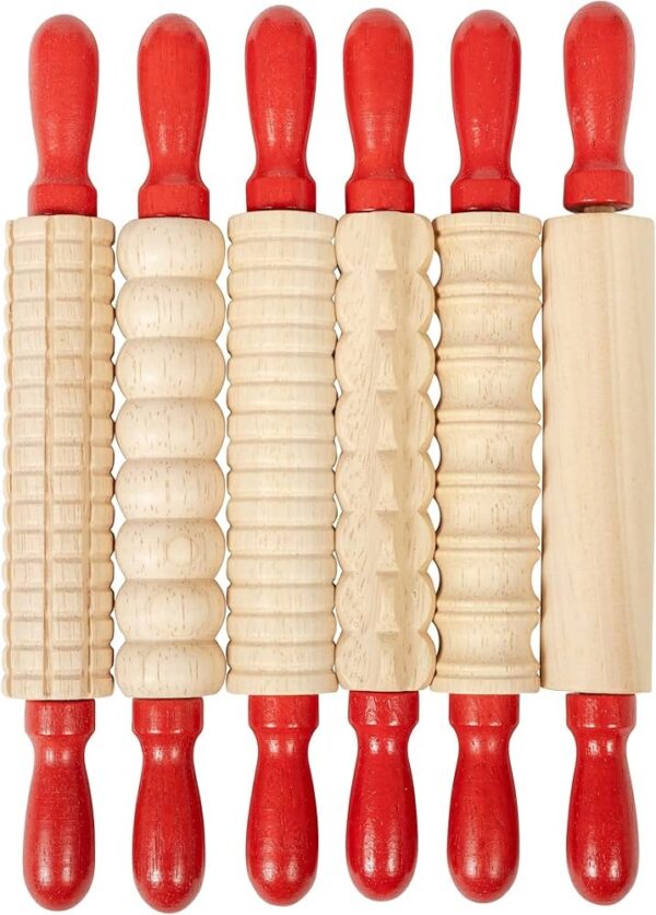 RODILLOS DE MADERA TEXTURIZADOS PARA PLASTICINA, SET DE 6